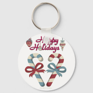 Happy Holidays Candy Cane Heart Keychain