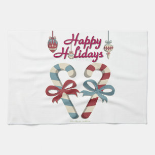 Happy Holidays Candy Cane Heart Kitchen Towel