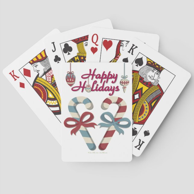 Happy Holidays Candy Cane Heart Playing Cards (Back)