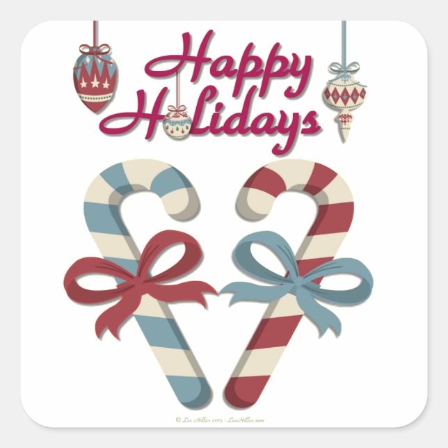 Happy Holidays Candy Cane Heart Square Sticker (Front)