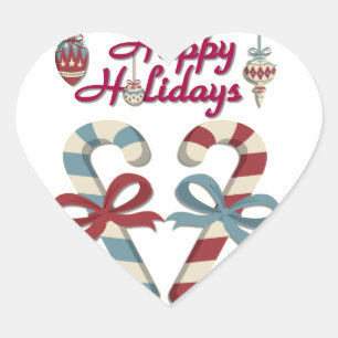 Happy Holidays Candy Cane Heart Sticker