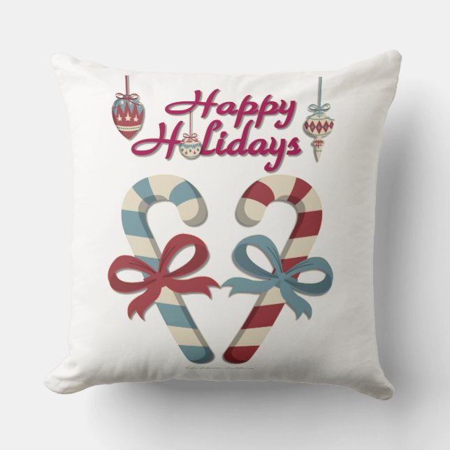 Happy Holidays Candy Cane Heart Throw Pillow (Front)