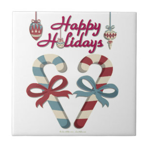 Happy Holidays Candy Cane Heart Tile