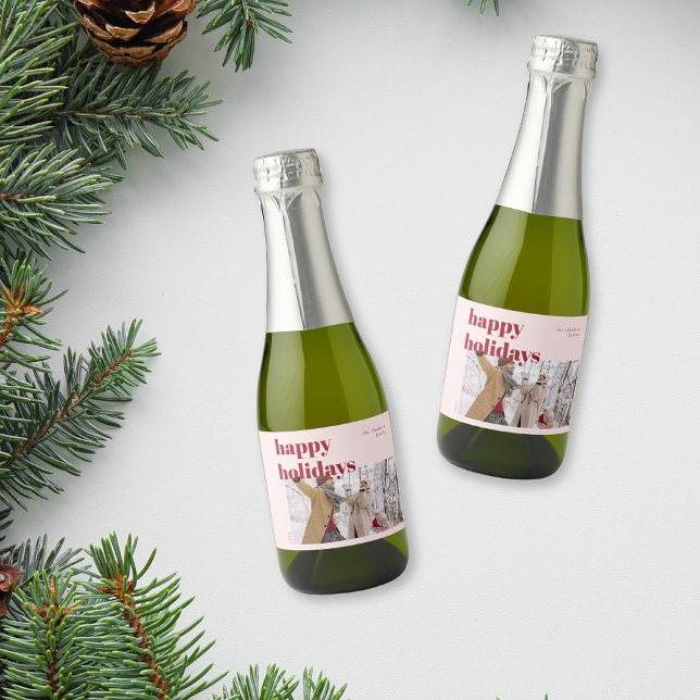 Happy Holidays Candy Cane Photo Sparkling Wine Label (Creator Uploaded)
