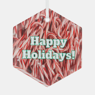 Happy Holidays Candy Cane Style Glass Ornament