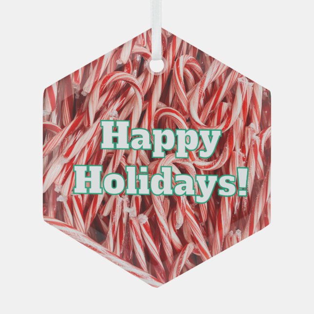 Happy Holidays Candy Cane Style Glass Ornament (Front)
