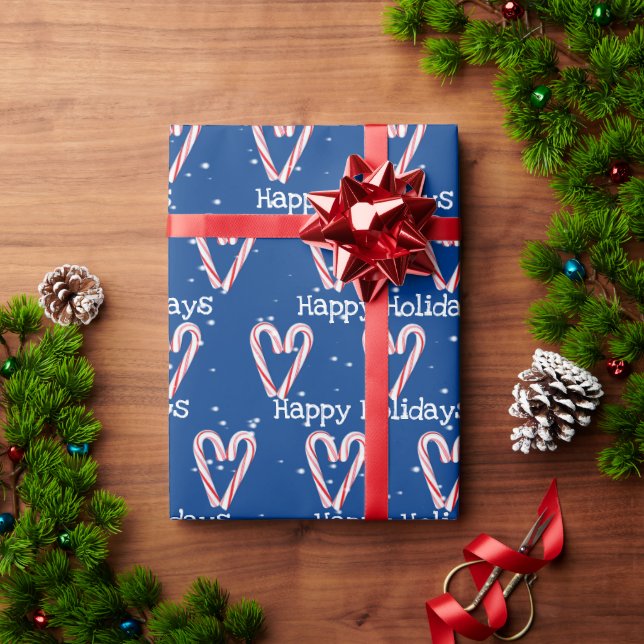 Happy Holidays Candy Cane with Snowflakes  Wrapping Paper (Holiday Gift)