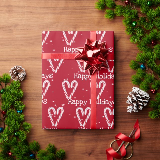 Happy Holidays Candy Cane with Snowflakes  Wrapping Paper (Holiday Gift)
