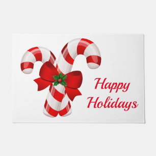 Happy Holidays Candy Canes Christmas Doormat