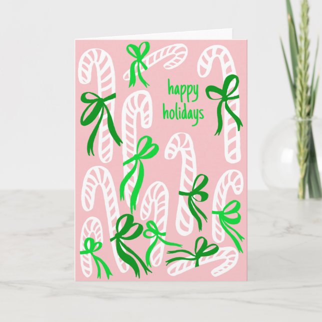 Happy Holidays Candycanes Sweet Cute Christmas Card (Front)