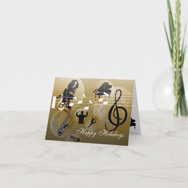 Happy Holidays Card love Music Gold (Front)