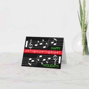 Happy Holidays Card Music Note Score Black