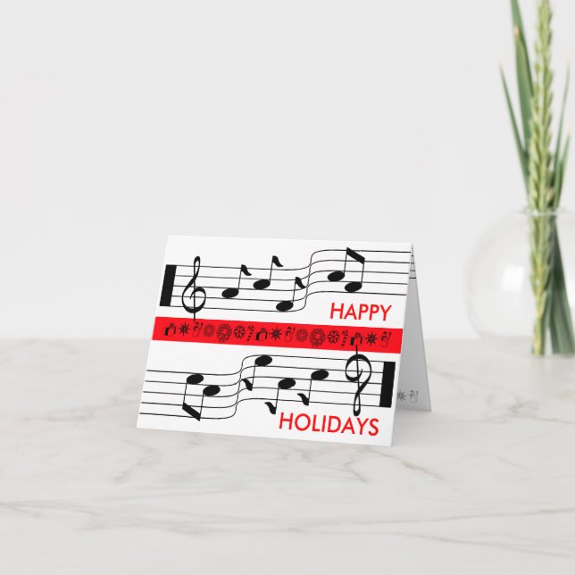 Happy Holidays Card Music Note Score White (Front)