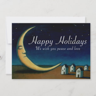 Happy Holidays Card Night Sky with Crescent Moon 
