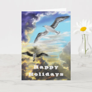 Happy Holidays Card with Flying Birds