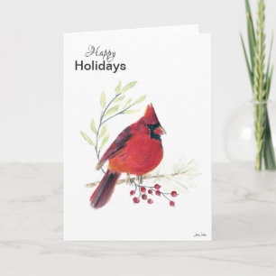 Happy Holidays Cardinal Berries Holiday Card