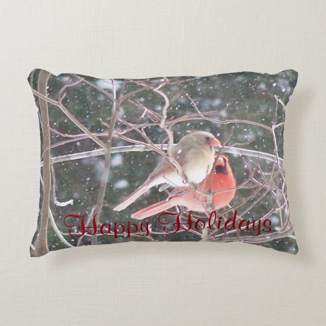Happy Holidays Cardinal Pair Accent Pillow (Front)