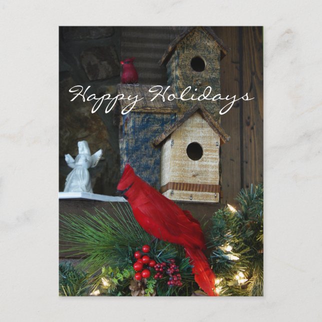 Happy Holidays Cardinal Postcard- customize Holiday Postcard (Front)