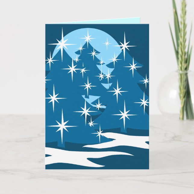 Happy Holidays Cards Classic Blue Tree Card (Front)