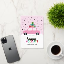 Happy Holidays Cars with Christmas Gifts in Pink