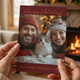 Happy Holidays Cat Mom Dad Elegant Photo  Holiday Card