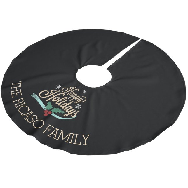 Happy Holidays Chalk Style Typography Personalized Brushed Polyester Tree Skirt (Angled)