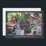 Happy Holidays Chalkboard Poinsettia Photo Collage Holiday Card<br><div class="desc">Dark grey charcoal chalkboard,  blush pink and grey foliage and poinsettia flowers border,  and "Happy Holidays" hand lettering chic calligraphy in the middle making a modern rustic traditional inspired Christmas photo collage card.            Personalize it with four custom landscape oriented photos and your signature!</div>