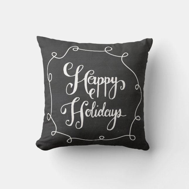Happy Holidays Chalkboard Throw Pillow (Front)