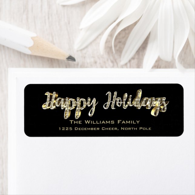 Happy Holidays Chic Black and Gold Script (En situation)