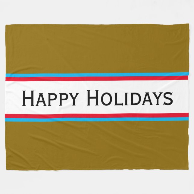 HAPPY HOLIDAYS Chic Festive Multicolor Stripes Fleece Blanket (Front (Horizontal))