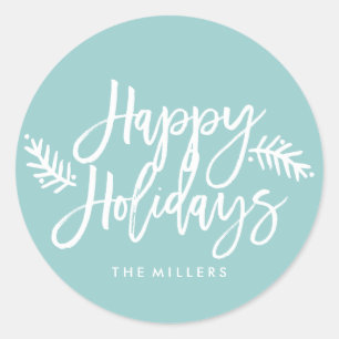 Happy Holidays Chic Hand Lettered Holiday Classic Round Sticker