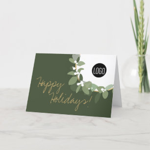 Happy Holidays Chic Wreath Logo Company Christmas  Holiday Card