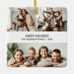 Happy Holidays Christmas 4 Photos Collage Ceramic Ornament