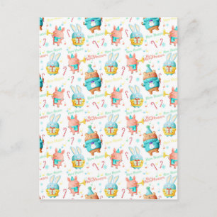 Happy Holidays Christmas Animals Pattern Holiday Postcard