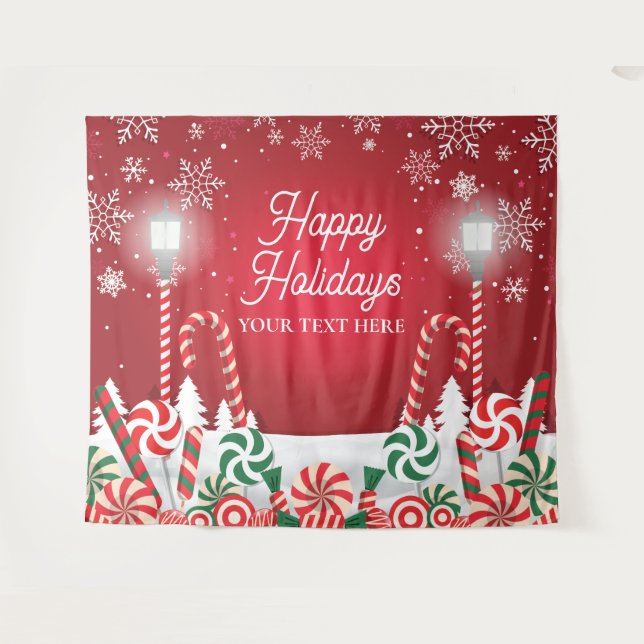 Happy Holidays christmas banner backdrop  Tapestry (Front (Horizontal))