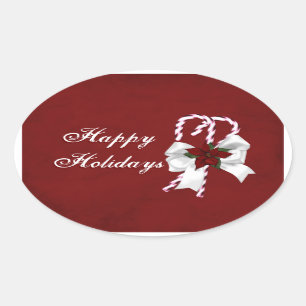 Happy Holidays Christmas Candy Canes Oval Sticker