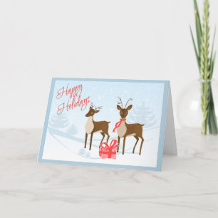 Happy Holidays Christmas Card with Deer and Gift