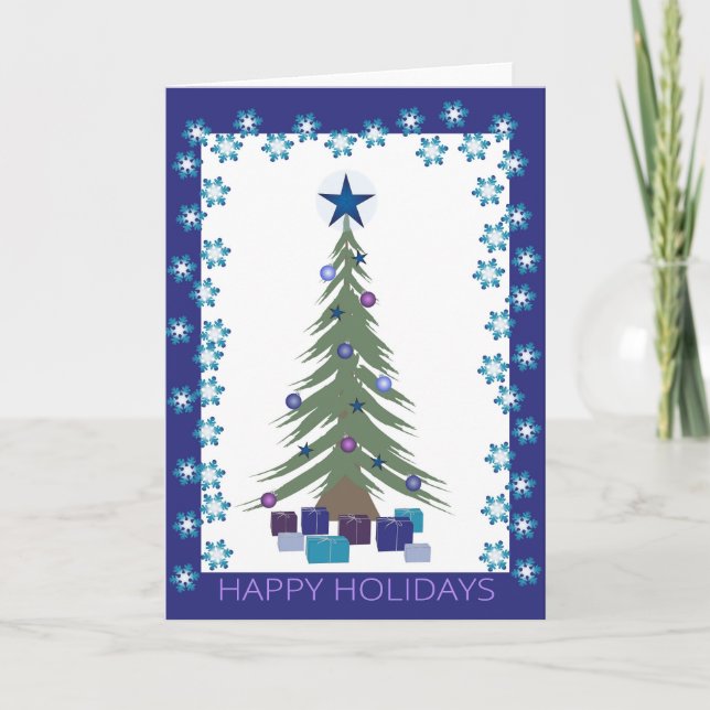 Happy Holidays Christmas Card with Snowflakes (Front)