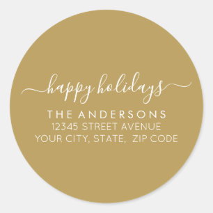 Happy Holidays Christmas Classic Gold Address Classic Round Sticker