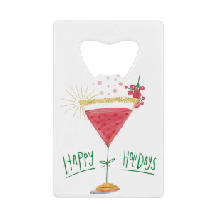 happy holidays christmas cocktail credit card bottle opener