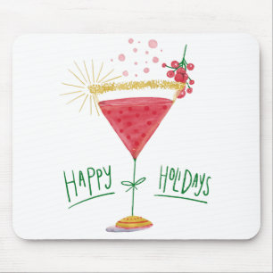 happy holidays christmas cocktail mouse pad