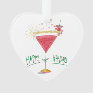 happy holidays christmas cocktail ornament