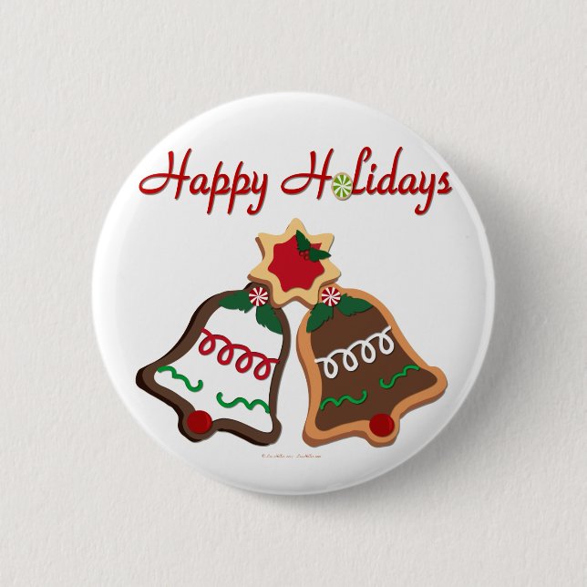 Happy Holidays Christmas Cookie Bells 2 Inch Round Button (Front)