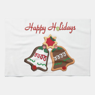 Happy Holidays Christmas Cookie Bells Kitchen Towel