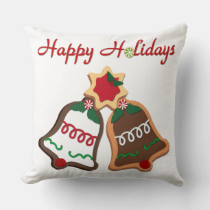 Happy Holidays Christmas Cookie Bells Throw Pillow