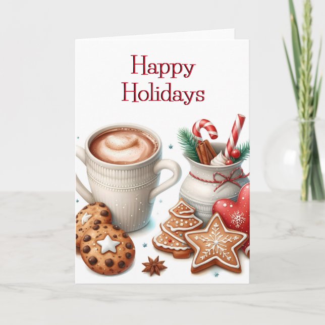 Happy Holidays Christmas Cookies Hot Cocoa Blank Card (Front)