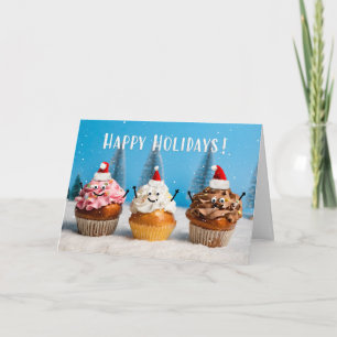 Happy Holidays Christmas Cupcakes in Snow Holiday Card