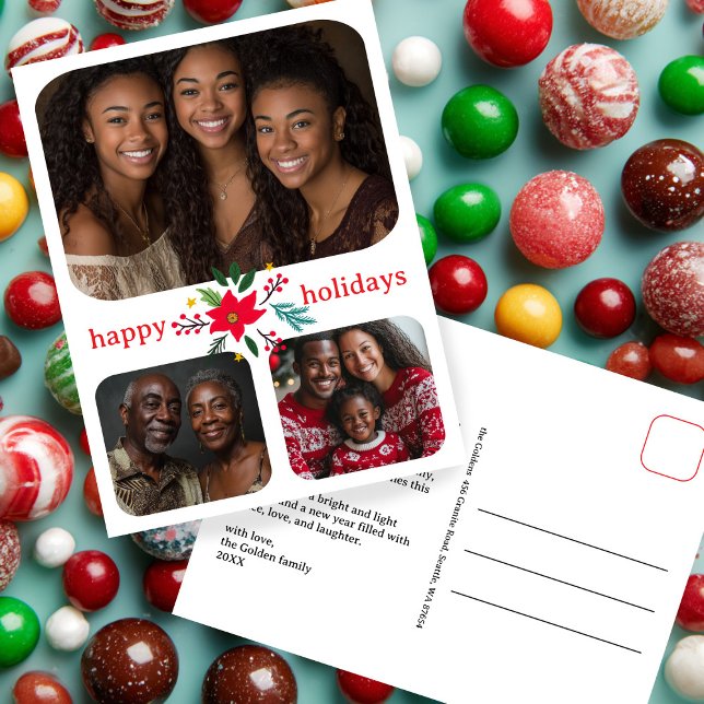 Happy Holidays Christmas CUSTOM 3 Photos  Postcard (Happy Holidays Christmas CUSTOM 3 Photos Postcard
)