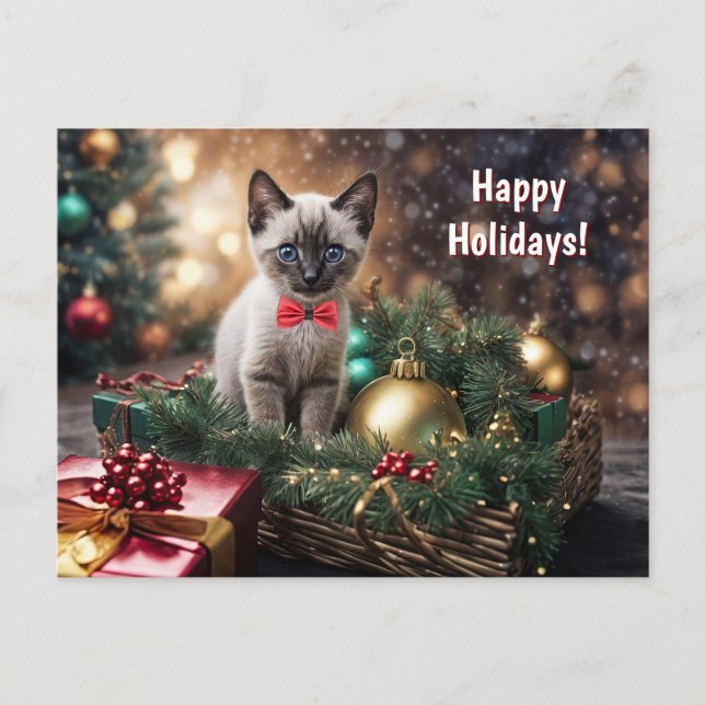 Happy Holidays Christmas Cute Kitten Cat Holiday Postcard (Front)