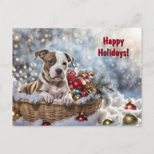 Happy Holidays Christmas Cute Pitbull Puppy Dog Holiday Postcard